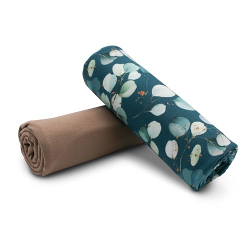 VmG-Store Jerseystoff Set farblich abgestimmt Design + Uni je 0,5mx1,5m 95% Baumwollstoff 5% Elasthan Tex Standard 100 (Eukalyptus Dunkelgrün + Taupe Set52) von VmG-Store