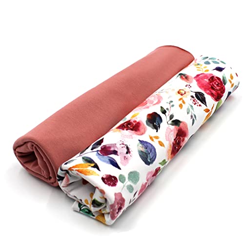VmG-Store Jerseystoff Set farblich abgestimmt Design + Uni je 0,5mx1,5m 95% Baumwollstoff 5% Elasthan Tex Standard 100 (Flower Weiß+mauve Set49) von VmG-Store