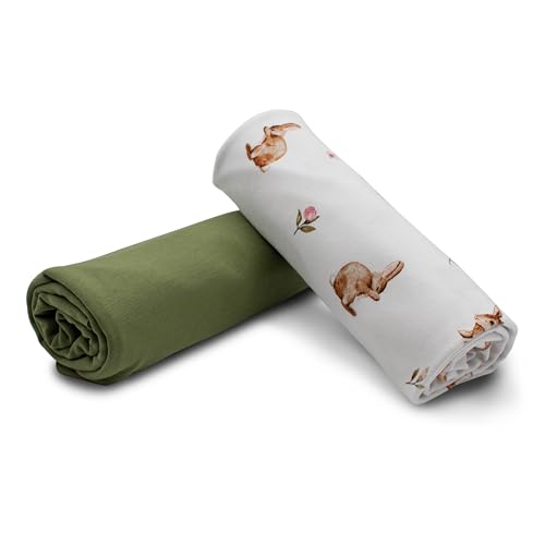 VmG-Store Jerseystoff Set farblich abgestimmt Design + Uni je 0,5mx1,5m 95% Baumwollstoff 5% Elasthan Tex Standard 100 (Hase mit Blumen Digital + Pickle Set34) von VmG-Store