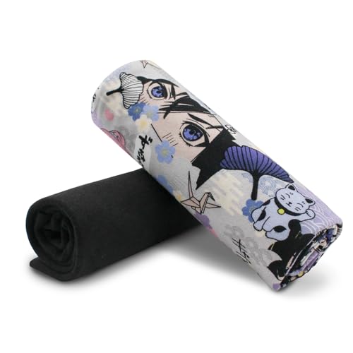 VmG-Store Jerseystoff Set farblich abgestimmt Design + Uni je 0,5mx1,5m 95% Baumwollstoff 5% Elasthan Tex Standard 100 (Manga + Schwarz Set18) von VmG-Store