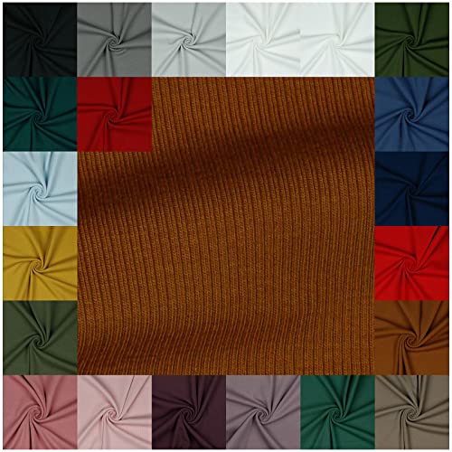 VmG-Store RIB Jerseystoff gerippt Uni Meterware 21 Farben zur Auswahl Tex zertifiziert Nähstoff (50 x 145cm, 053 I Cognac) von VmG-Store