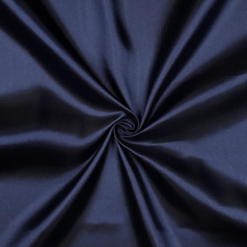 VmG-Store Satin Stoff 2m x 146cm Coupon Satinstoff Keine Meterware seidig Polyester zum Nähen glänzender Dekostoff für Kleidung Vorhänge Kostüme Damen Kleid Rock (003 Navy) von VmG-Store