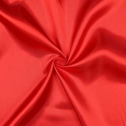 VmG-Store Satin Stoff 2m x 146cm Coupon Satinstoff Keine Meterware seidig Polyester zum Nähen glänzender Dekostoff für Kleidung Vorhänge Kostüme Damen Kleid Rock (005 Rot) von VmG-Store