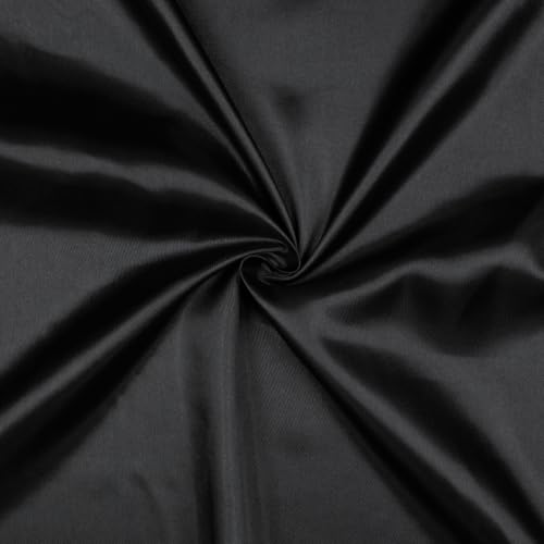 VmG-Store Satin Stoff Meterware 146cm Breite Satinstoff seidig Polyester zum Nähen glänzender Dekostoff für Kleidung Vorhänge Kostüme Damen Kleid Rock (001 Schwarz) von VmG-Store