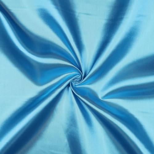 VmG-Store Satin Stoff Meterware 146cm Breite Satinstoff seidig Polyester zum Nähen glänzender Dekostoff für Kleidung Vorhänge Kostüme Damen Kleid Rock (020 Türkis) von VmG-Store