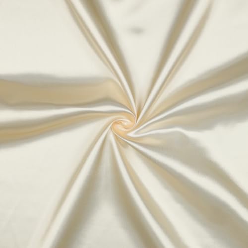VmG-Store Satin Stoff Meterware 146cm Breite Satinstoff seidig Polyester zum Nähen glänzender Dekostoff für Kleidung Vorhänge Kostüme Damen Kleid Rock (023 Beige) von VmG-Store