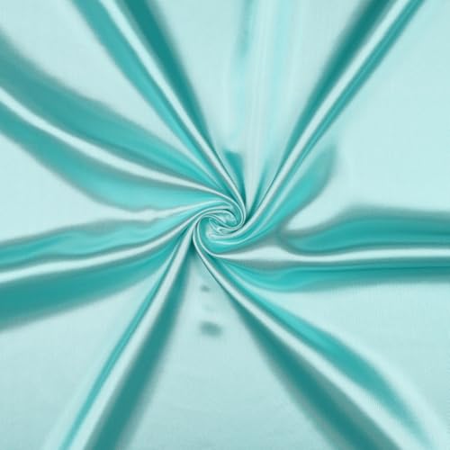 VmG-Store Satin Stoff Meterware 146cm Breite Satinstoff seidig Polyester zum Nähen glänzender Dekostoff für Kleidung Vorhänge Kostüme Damen Kleid Rock (044 Aqua) von VmG-Store