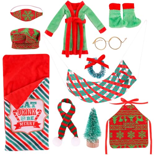 Vmxlso 11 Stück Weihnachten Elf Puppe Zubehör, Weihnachtselfen Kleidung Zubehör Set, Hängematte, Schlafsack, Schürze, Schal, Brille, Augenmaske, Schuhe, Bademantel,Kochmütze,Elfen Zubehör Weihnachten Vmxlso 11 Stück Weihnachten Elf Puppe Zubehör, Weihnachtselfen Kleidung Zubehör Set, Hängematte, Schlafsack, Schürze, Schal, Brille, Augenmaske, Schuhe, Bademantel,Kochmütze,Elfen Zubehör Weihnachten von Vmxlso