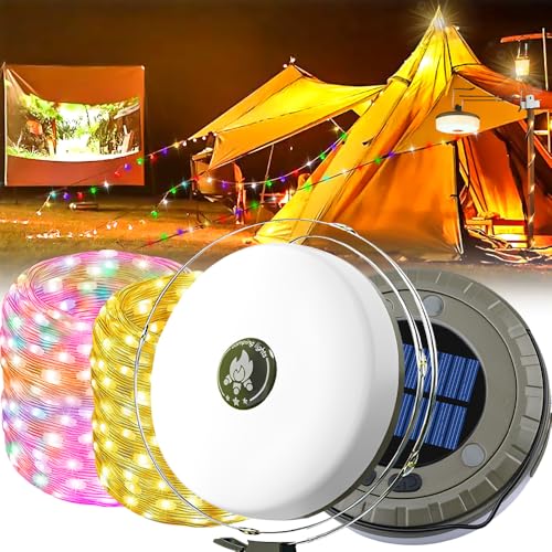 Vmxlso Camping Lichterkette Aufrollbar, 10m Aufrollbare Lichterkette mit 5 Beleuchtungsmodi, Camping String Light, USB Wiederaufladbare,Tragbare Wasserdichte Verstaubare für Camping Outdoor von Vmxlso