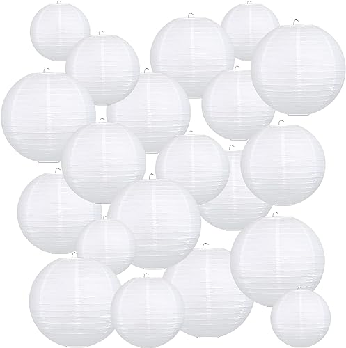 lampions, 20 Stücke lampions weiß, lampions außen wetterfest, Papierlaterne Für Geburtstagsfeier, Hochzeit, Camping-Dekoration jeweils fünf（15cm,20CM,25CM,30CM） von VniYors