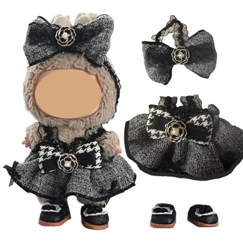 17 cm Puppenkleidung für Puppe, zartes schwarzes Streifenbogenkleid-Set, inklusive Kopfschmuck + Kleid + Rucksack + Schuhe, High-End-Puppenzubehör, modische Kleidung für La-bubu 17 cm Puppenkleidung für Puppe, zartes schwarzes Streifenbogenkleid-Set, inklusive Kopfschmuck + Kleid + Rucksack + Schuhe, High-End-Puppenzubehör, modische Kleidung für La-bubu von Vniqloo
