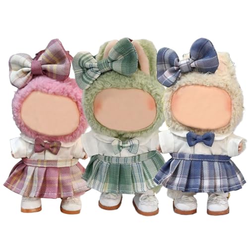 JK Kleidung Set für 17cm Plüschpuppen, JK Rock Outfit mit Kopfschmuck + Hemd + Fliege + Rock für Dress Up Sammler, 4 Stück 17cm Puppe Ornamente Kleidung Set für La-bubu, Grün/Blau/Rosa Outfit JK Kleidung Set für 17cm Plüschpuppen, JK Rock Outfit mit Kopfschmuck + Hemd + Fliege + Rock für Dress Up Sammler, 4 Stück 17cm Puppe Ornamente Kleidung Set für La-bubu, Grün/Blau/Rosa Outfit von Vniqloo