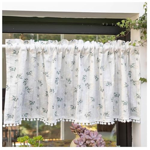 Vnook Scheibengardine, Kurzgardine mit Blumenmuster, Baumwolle, französischer Chic, Küchengardine, Landhaus-Bistrogardine, kurz for Badezimmer, kleine Fenster(140x60cm) von Vnook