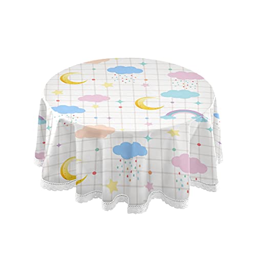 Wolke Mond Regenbogen Sterne Pastell Runde Tischdecken für Runde Tische Tischtuch Tischdecke für Party Urlaub Abendessen Küche Dekor Zuhause Wolke Mond Regenbogen Sterne Pastell Runde Tischdecken für Runde Tische Tischtuch Tischdecke für Party Urlaub Abendessen Küche Dekor Zuhause von Vnurnrn