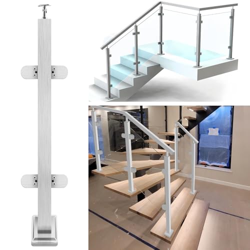 VoTwoofv Glasgeländerpfosten 85 cm mit verstellbaren oberen Breckets, 304 Edelstahl, Glas-Balustraden-Pfostensystem mit 4 Klemmen für Innen- und Außenbereich, Deck, Balkon, Dachboden, Treppe VoTwoofv Glasgeländerpfosten 85 cm mit verstellbaren oberen Breckets, 304 Edelstahl, Glas-Balustraden-Pfostensystem mit 4 Klemmen für Innen- und Außenbereich, Deck, Balkon, Dachboden, Treppe von VoTwoofv