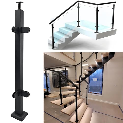VoTwoofv Glasgeländerpfosten 85 cm mit verstellbaren oberen Breckets, 304 Edelstahl, rechtwinklig, Eckgeländerpfosten mit 4 Klemmen für Innen- und Außenbereich, Deck, Treppe (Eckpfosten, mattes VoTwoofv Glasgeländerpfosten 85 cm mit verstellbaren oberen Breckets, 304 Edelstahl, rechtwinklig, Eckgeländerpfosten mit 4 Klemmen für Innen- und Außenbereich, Deck, Treppe (Eckpfosten, mattes von VoTwoofv