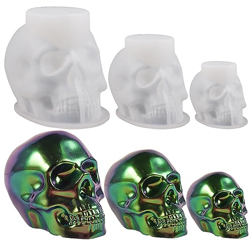 Voaesdk 3D-Totenkopf-Harz-Formen, 3 Größen, Silikon-Skelett-Epoxid-Formen, Totenkopf-Silikonform für Harzguss, DIY, Handwerk, Ton, Kerzenwachs, Halloween-Heimdekoration von Voaesdk