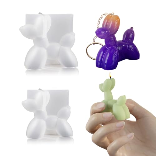 Voaesdk Silikon-Formen für Ballon-Hunde, 2 Stück, 3D-Mini-Silikonformen für Harzguss, Niedlicher Welpe, Epoxidharz, Schlüsselanhänger-Form für Selbstgemachte Kerzen, Seife von Voaesdk