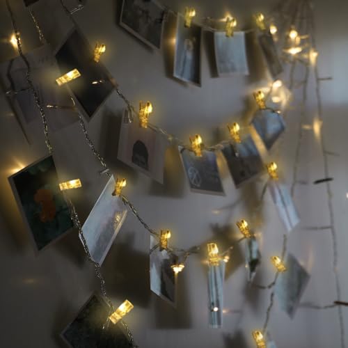 Voarge 1 Set 10M 100 LED Foto Lichterkette innen mit Clip, mit 50 Clip für Fotos Lichterkette Bilder Aufhängen Batteriebetriebene für Wohnzimmer, Weihnachten, DIY von Voarge