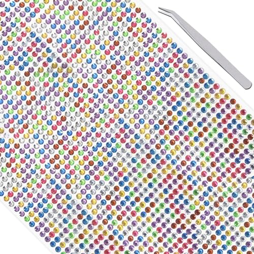 Voarge 1040 Stück Strasssteine selbstklebend,Runde Schmucksteine zum Aufkleben mit Pinzette,für DIY Fingernagel Handy-Kleidung Dekorationen (Gold, 3mm) von Voarge
