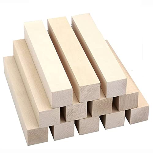 Voarge 12 Pcs Holzblöcke Schnitzholz Set, Unbearbeitetes Holzblock,Naturbelassenes Holz zum Schnitzen für Kinder und Erwachsene（10 * 2.5 * 2.5cm） von Voarge