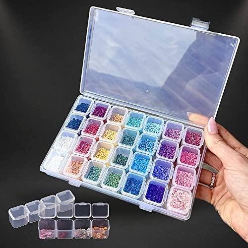 Voarge 28-Fächer Plastik Sortierbox Transparent, 5d Diamant Painting Sortierboxen Organizer für Diamant Malerei Zubehör, Strass, Nail Art und Perlen von Voarge
