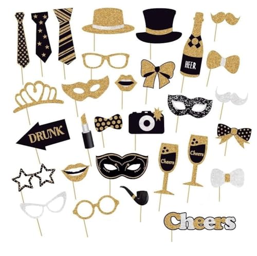 Voarge 30 Stück Foto Requisiten, Fotobox Accessoires, Party Foto Booth Requisiten Dekoration, Lustige Party Deko Geburtstag, Gold Party Zubehör, für Hochzeit, Halloween, Weihnachten, Party Deko Voarge 30 Stück Foto Requisiten, Fotobox Accessoires, Party Foto Booth Requisiten Dekoration, Lustige Party Deko Geburtstag, Gold Party Zubehör, für Hochzeit, Halloween, Weihnachten, Party Deko von Voarge
