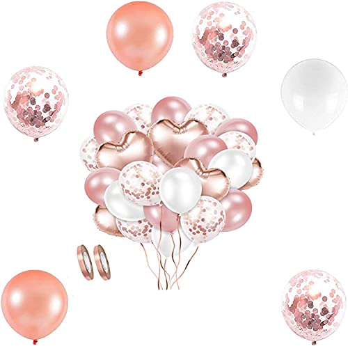 Voarge 48 Stück Rosegold Luftballon Set, Luftballons Konfetti Helium Ballons, Helium Balloons mit Bändern, Latex Ballons für Hochzeit, Geburtstag, Babyparty, Graduierung, Deko, 12 Zoll von Voarge