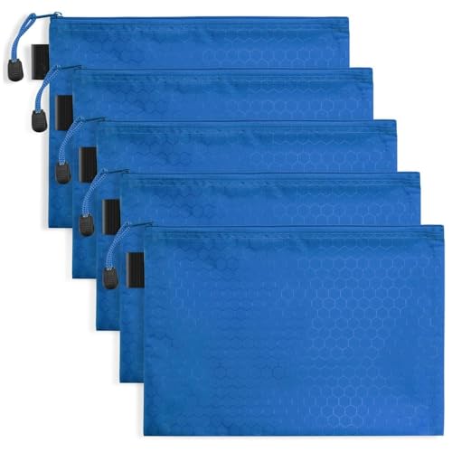 Voarge 5 Stück A4-Stück Dokumententasche, Wasserdicht Dokumententasche mit Reißverschluss,Beutel für Papier, Dokumente, Datei, Kosmetika, Hausaufgaben Blau von Voarge
