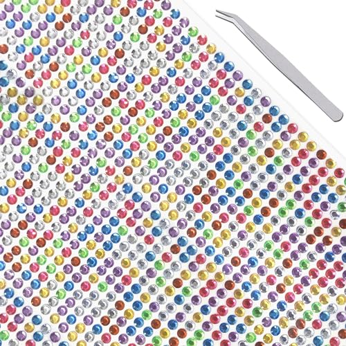 Voarge 640 Stück Strasssteine selbstklebend,Runde Schmucksteine zum Aufkleben mit Pinzette,für DIY Fingernagel Handy-Kleidung Dekorationen (Bunt, 5mm) von Voarge