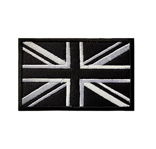 Voarge Aufnäher mit britischer Union Jack-Flagge, bestickt, für T-Shirts, Mützen, Jacken, Kleidung, britische Union Jack, bestickter Aufnäher, England-Flagge, Weiß & Schwarz von Voarge