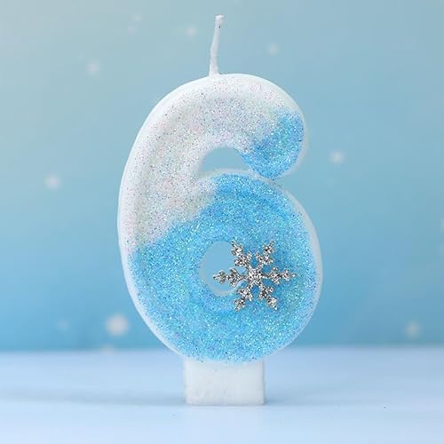 Voarge Geburtstagskerzen Kinder,Glitzernde Zahlenkerze,3D Blue White Geburtstag Kerzen mit Schneeflocke, Geburtstagsdekorationen, Partyzubehör (6) von Voarge