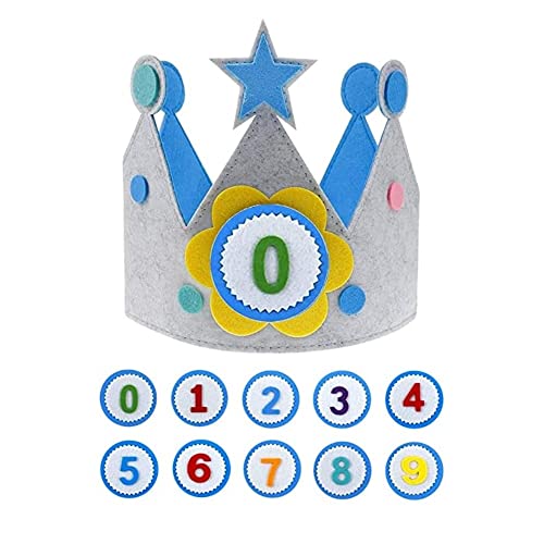 Voarge Geburtstagskrone Kinder, Geburtstagskrone Junge, Krone Geburtstag für Jungs Mädchen, mit Auswechselbaren Zahlen von 0-9 (Blau) von Voarge