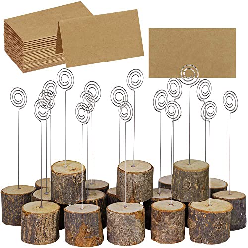 Voarge Rustikaler Holzständer mit Basis aus Echtholz, Memo Clip, Fotohalter, Tischkartenhalter für Zahlen und Fotos (20 Stück mit Clip) von Voarge
