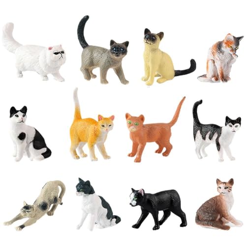 Vobumix 12-teiliges Realistisches Katzenfiguren-Set, Pädagogisches Katzenfiguren-spielzeugset, Kätzchen-Ostereier-kuchenaufsatz, Weihnachtsgeburtstagsgeschenk Für Kinder, Jungen, Mädchen, Kinder von Vobumix
