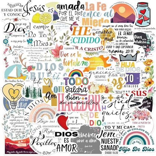 Vobumix Spanische Bibel-Aufkleber, 50 Stück, Jesus-bibelvers-Aufkleber, Niedliche Graffiti-Aufkleber, Wiederverwendbare Bibel-Aufkleber Für Wasserflaschen, Laptops, Gepäck von Vobumix