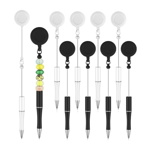 Vocdikficy 10 Stück Perlenstifte, Schwarze Tinte, Kugelschreiber, DIY-Stift, Einziehbarer Ausweishalter, Kugelschreiber für Schüler, Lehrer, Schule von Vocdikficy