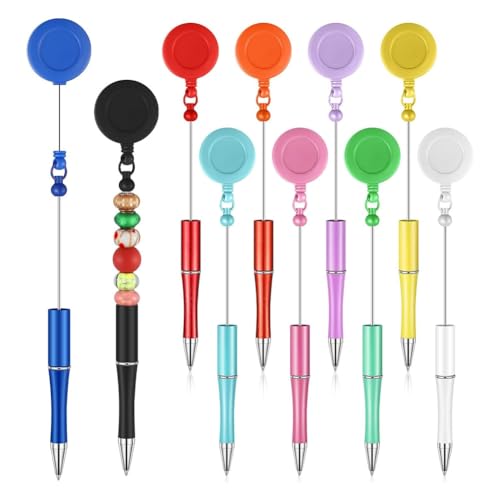 Vocdikficy 10 Stück Perlenstifte, Schwarze Tinte, Kugelschreiber, DIY-Stift, Einziehbarer Badge-Roller-Kugelschreiber, Kugelschreiber für Schüler, Lehrer, Schule von Vocdikficy