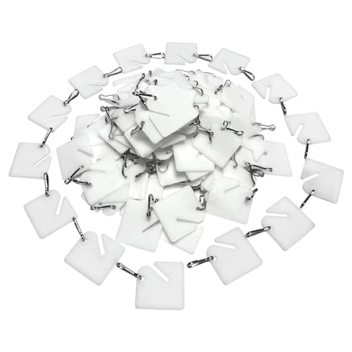 Vocdikficy 120 Stück Schlüsselanhänger, Geschlitzte Kunststoff-Anhänger zum Aufhängen, 3,8 Cm, Weiße Anhänger mit Metall-Karabinerhaken für Schlüsselschränke, Boxen, Schließfächer von Vocdikficy