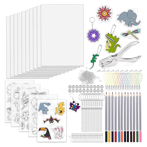 Vocdikficy 218-Teiliges Set mit Schrumpffolien: 15 Folien, Schlüsselanhänger, Locher und Bleistifte zum Basteln. Perfekt für Kinder Vocdikficy 218-Teiliges Set mit Schrumpffolien: 15 Folien, Schlüsselanhänger, Locher und Bleistifte zum Basteln. Perfekt für Kinder von Vocdikficy