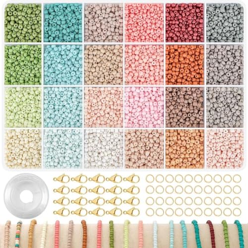Vocdikficy 3 mm Glas-Rocailles für die Herstellung Von Armbändern, 24-Farbiges Perlenarmband-Set, DIY-Kunsthandwerk für Kinder im Alter Von 6–12 Jahren (Perlen 3 Mm), Langlebig – A von Vocdikficy