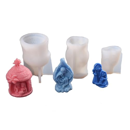 Vocdikficy 3PCS Mini-Abstrakte Heilige Familie Silikon-Kerzenform Kerzen-Silikonform für Hochzeit, Weihnachten, Urlaub, Partys von Vocdikficy