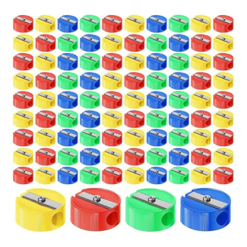 Vocdikficy 400 Stück Bleistiftspitzer Großpackung Mini Runder Hand-Bleistiftspitzer Kunststoff -Bleistiftspitzer für Kinder von Vocdikficy