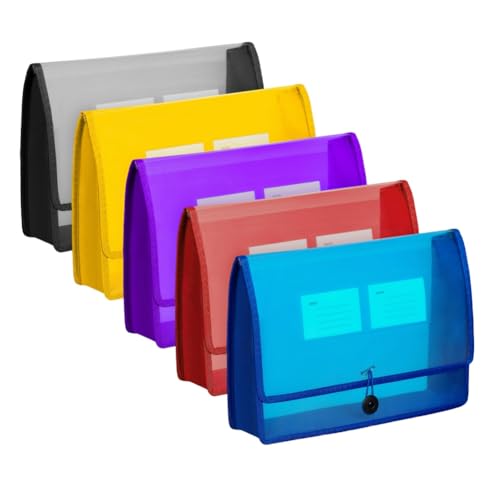 Vocdikficy 5er-Pack A4-Aktenhüllen Aus Kunststoff, Fächermappe und Etikettentasche, Transparent, Farbig, Wasserfest, Fürs Büro und zu Hause von Vocdikficy