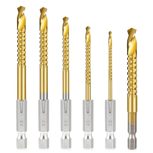 Vocdikficy 6-Teiliges HSS-Spiralbohrer-Set mit Titanbeschichtung, 3-8 mm Sechskantschaft, Gezackter Schneidbohrer, Spiralsägebohrer Vocdikficy 6-Teiliges HSS-Spiralbohrer-Set mit Titanbeschichtung, 3-8 mm Sechskantschaft, Gezackter Schneidbohrer, Spiralsägebohrer von Vocdikficy