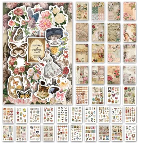 Vocdikficy Ästhetisches Washi-Aufkleberpapier im Vintage-Stil für Scrapbooking, 40 Blatt Ephemera-Buch für Art Journaling, D von Vocdikficy