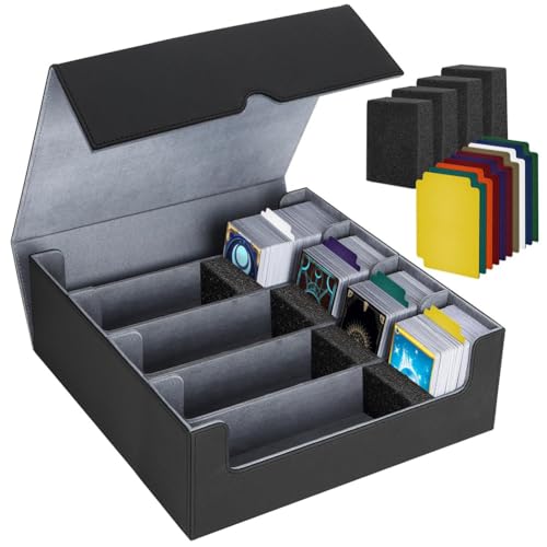 Vocdikficy Sammelkarten-Aufbewahrungsbox, 4-Reihige Kartendeck-Hülle, Kartenbox mit Magnetverschluss für Spielkarten, Schwarz und von Vocdikficy