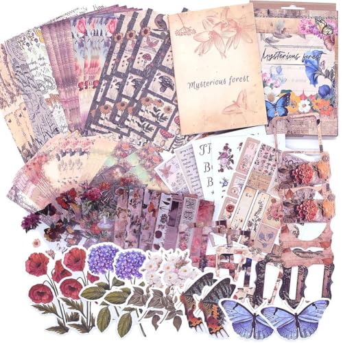 Vocdikficy Scrapbook-Zubehör, (361-Teilig) Scrapbook-Set im Vintage-Stil mit Papier, Aufklebern, Bilderrahmen, Leerem A6-Notizbuch von Vocdikficy