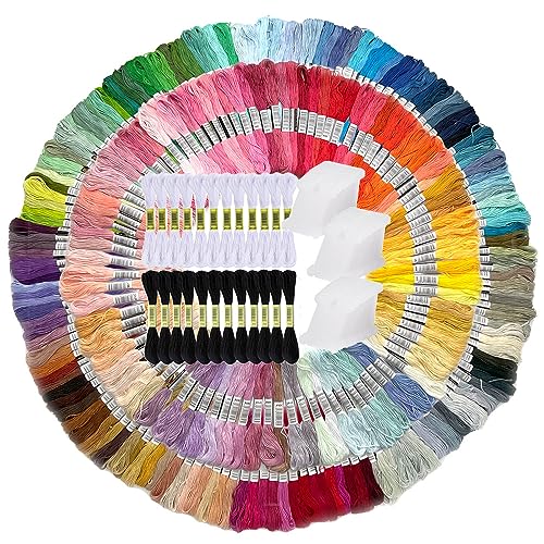 Embroidery Floss Rainbow Color, 250 Skeins Friendship Bracelet String Kit mit 12 weißen & schwarzen Stickgarn, 36 Kunststoff-Floss Spulen für Kreuzstich DIY Armband Garn Kunsthandwerk von Vocmeike