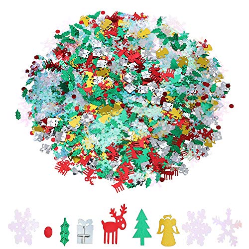 Vocoliday 100 g / 4800 Stück Weihnachtskonfetti-Mix-Folie, Schneeflocke, Engel, Geschenk-Box, Stechpalmen-Pailletten, Weihnachtsbaum-Konfetti, hell für Weihnachtsfeier-Dekorationsset (Stil 2) von Vocoliday